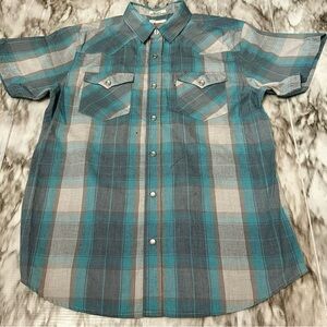 Levi's Blue and Gray Casual Pearl Snap Button Down Shirt Western Cowboy Framer